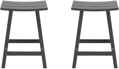 Costaelm All-Weather Bar Stools Set of 2, 24" Height Outdoor Bar Stools, Adirondack Poly Patio Bar Stool for Patio, Deck, Kitchen Counter and Garden, Gray
