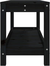 vidaXL Patio Bench in Black Pine: Solid Wood Garden Seat with Practical Shelf and Slatted Design, Great for Patios - Photo 6