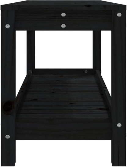 Black Solid Pine Wood 2-Seater Outdoor Garden Bench for Patio Balcony Seating with Slatted Design and UV-Resistant Finish