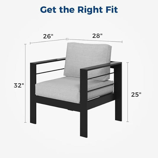 Kiss the Water Outdoor Patio Metal Furniture Chair, 2 PCS All-Weather Aluminum Outdoor Sofa with 5" Thick Soft Cushion and Wide Arm, Deep Seating Patio Couch for Balcony, Porch, Backyard