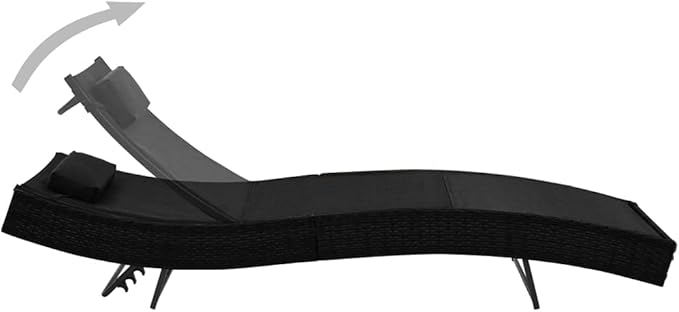 Black PE Rattan Outdoor Chaise Lounge, Adjustable Backrest 27.6"x83.9"x36", Weather-Resistant Textilene Cushion, Matte Finish Sunbathing Recliner for Patio Poolside Garden Terrace