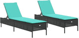 2-Pack Black Poly Rattan Outdoor Chaise Lounge Set with Adjustable Backrest, Blue Cushions, 77.9"x21.7"x38.2" - Photo 1