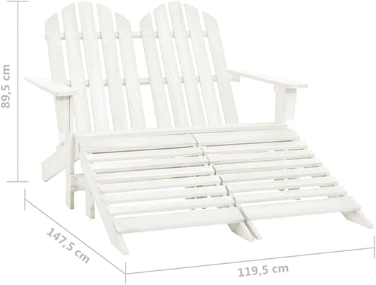 2-Seater Adirondack Chair, Ergonomic Outdoor Garden Loveseat with Slanted Backrest, Weather-Resistant Solid Fir Wood Furniture for Patio, Porch, Deck, White