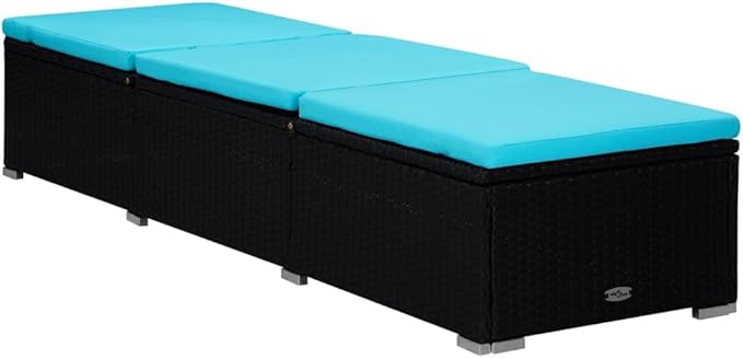 Sun Lounger with Cushion and Tea Table, PE Rattan and Powder-Coated Steel Frame, Polyester Fabric, Adjustable Backrest, Outdoor Patio Poolside Furniture for Adults, Black