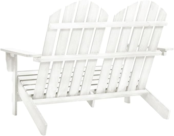 2-Seater Adirondack Chair Solid Fir Wood Outdoor Patio Furniture White 47" Wide Ergonomic Design for Backyard, Lawn - Photo 5