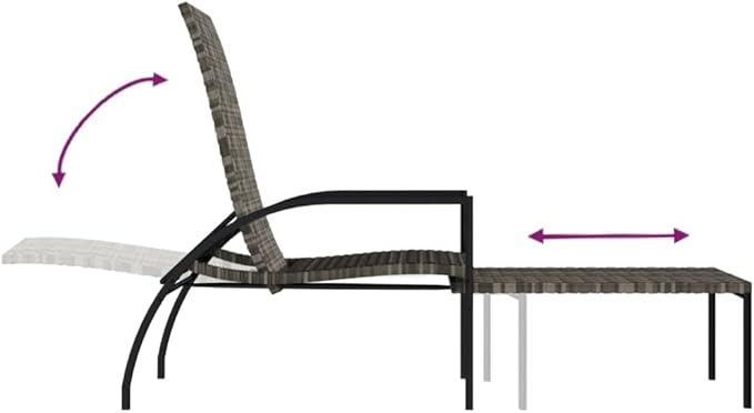 Grey PE Rattan Sun Lounger with Adjustable Backrest & Foldable Frame, 76.8" Outdoor Chaise for Patio, Poolside, Balcony, UV-Resistant Galvanized Steel Reclining Chair for Adults