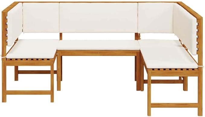 3-Piece Solid Acacia Wood Garden Bench Set in Brown, Outdoor Patio Furniture with Rustic Charm, Durable Weather-Resistant Seating for Terrace and Backyard
