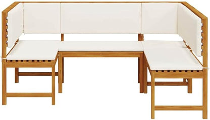 3-Piece Solid Acacia Wood Garden Bench Set in Brown, Outdoor Patio Furniture with Rustic Charm, Durable Weather-Resistant Seating for Terrace and Backyard