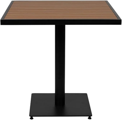 BOWERY HILL 30" Square Patio Dining Table, Faux Teak Poly Slats, Black Powder Coated Steel Frame, Weather and Rust Resistant, Modern Outdoor Table for Yard, Patio, Deck or Poolside Use