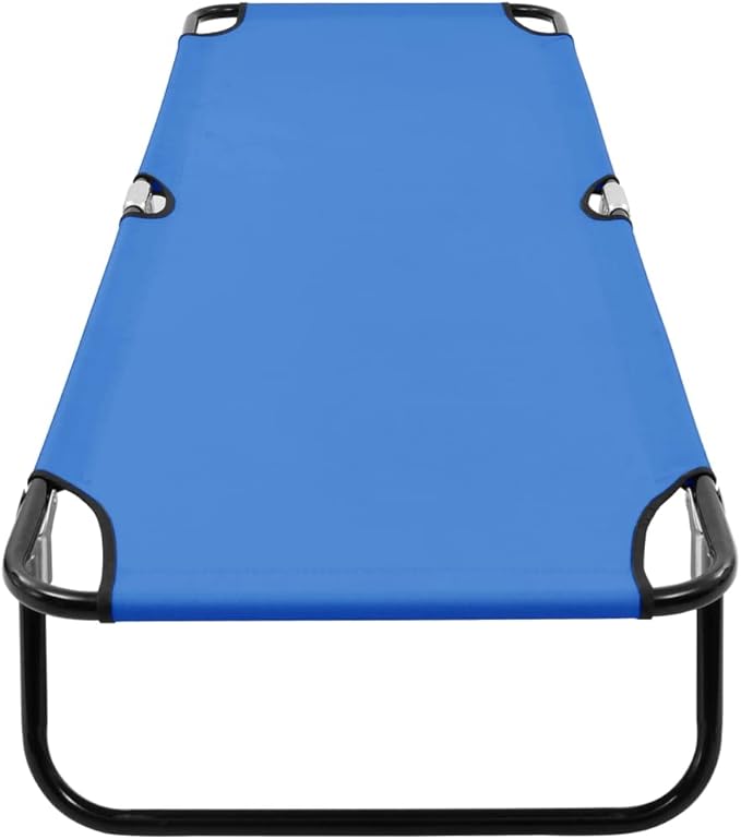 Portable Blue Folding Sun Lounger 74.8"x22.8" Steel Frame Polyester Fabric Outdoor Chaise for Beach Patio Poolside Lawn - Photo 6