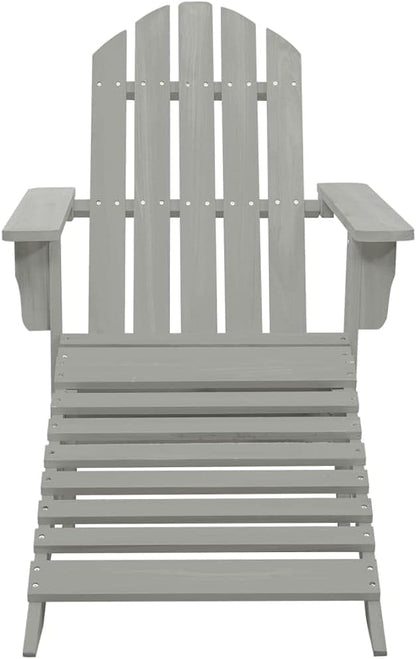 Patio Furniture Set with Ottoman and Table Solid Fir Wood Gray Outdoor Adirondack Chair for Garden Balcony Porch Backyard