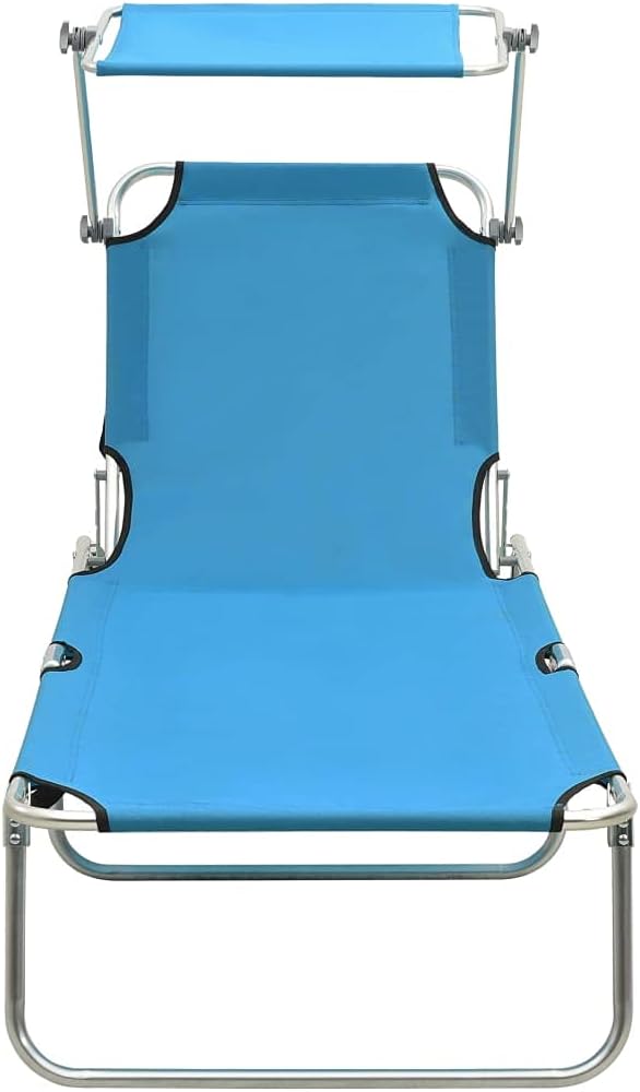 Folding Blue Aluminum Sun Lounger 73.6x22.6x10.6 in, Adjustable Backrest, UV-Resistant 600D Fabric - Photo 4