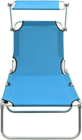 Folding Blue Aluminum Sun Lounger 73.6x22.6x10.6 in, Adjustable Backrest, UV-Resistant 600D Fabric - Photo 4