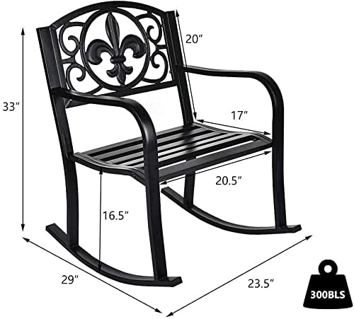 Grepatio Outdoor Patio Rocking Chair Set of 2, Wrought Cast Iron Furniture Chair Metal Rocking Seat Chairs for for Deck, Backyard or Garden w/Scroll Design (Black-2Pcs)