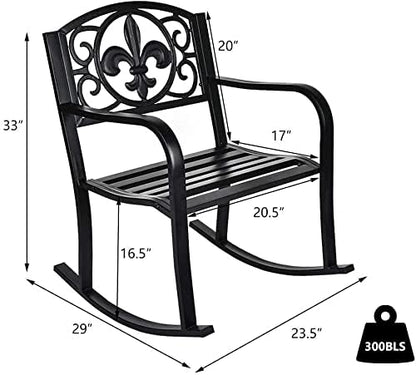 Grepatio Outdoor Patio Rocking Chair Set of 2, Wrought Cast Iron Furniture Chair Metal Rocking Seat Chairs for for Deck, Backyard or Garden w/Scroll Design (Black-2Pcs)