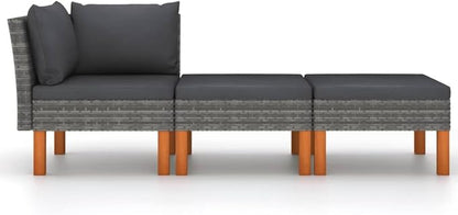 Outdoor Sectional Couch Grey, 42.33 lbs Compact PE Rattan Patio Sofa with Eucalyptus Legs for Balcony Garden Living Room