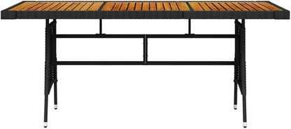 vidaXL Poly Rattan Patio Table - Elegant Black Outdoor Table with Solid Acacia Wood Top and Powder-Coated Steel Frame for Garden & Alfresco Dining