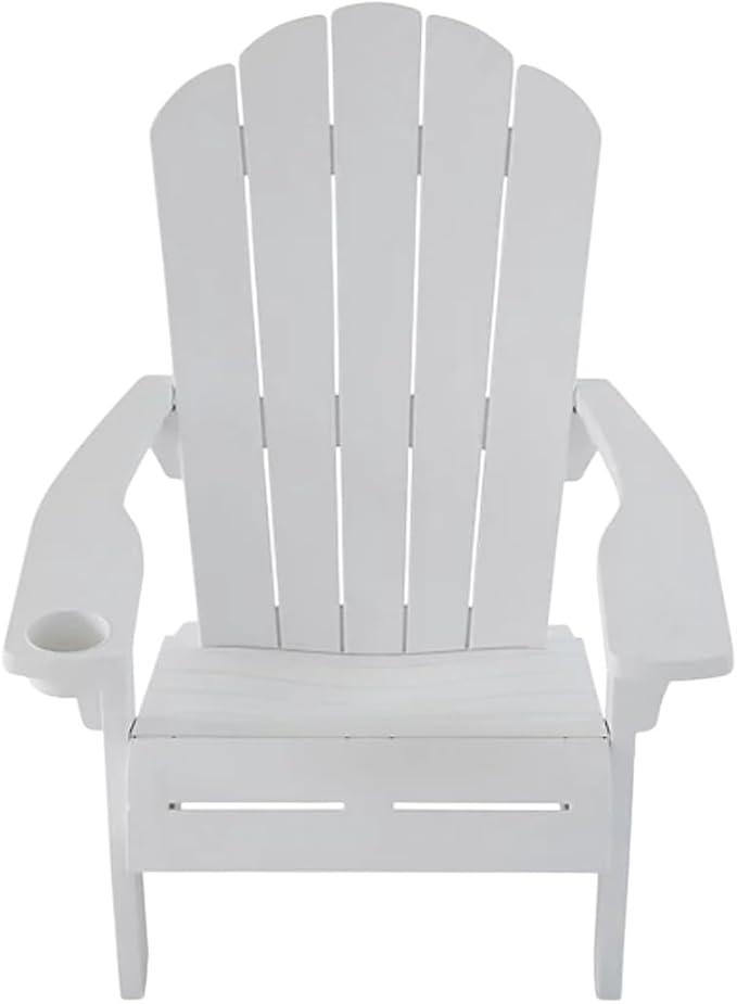Modern Adirondack Chair with Cup Holder, Outdoor Patio Furniture (White)