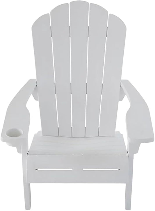 Modern Adirondack Chair with Cup Holder, Outdoor Patio Furniture (White)