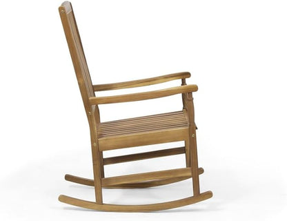 Acacia Wood Outdoor Patio Rocking Chair, 250lbs Weight Capacity Smooth Rocking Chair for Porch Deck Lawn Yard, Sturdy Wooden Rocker for Adult Relaxation