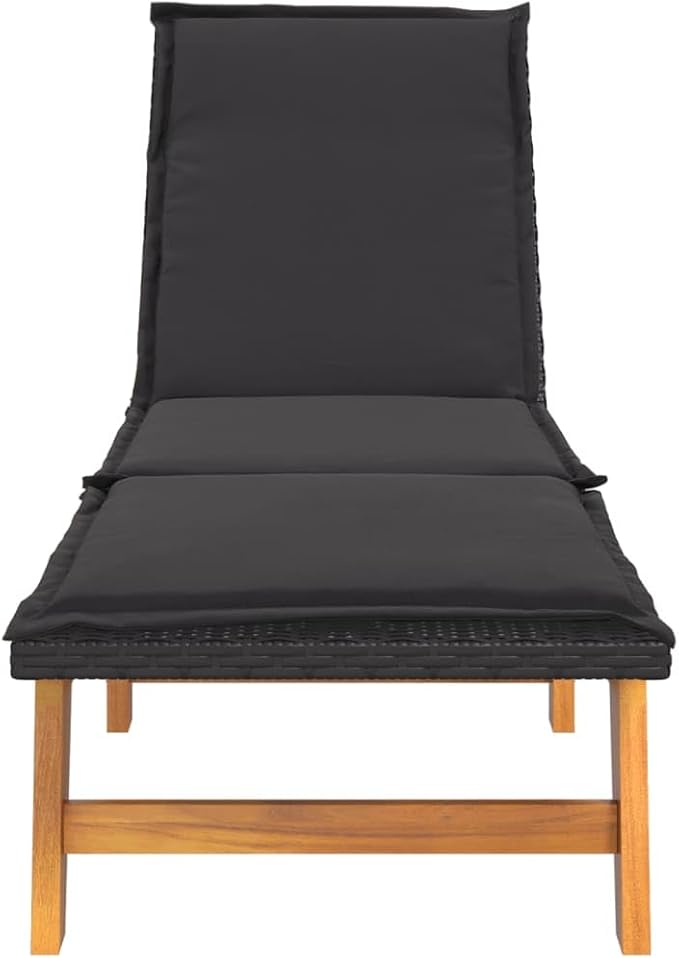 Sun Loungers with Cushions 2 pcs Poly Rattan and Solid Wood Acacia, Patio Loungers, Relaxation Chairs, Pool Loungers - Photo 5