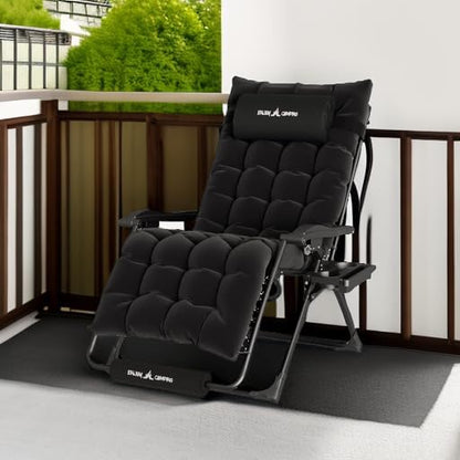 UDPATIO Oversized Zero Gravity Chair 29In XL Patio Reclining Chair with Cushion, Outdoor Folding Recliner with Pillows|Cup Holder|Foot Rest|Padded Headrest, Black, Support 500LB