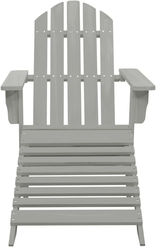 Outdoor Patio Chair with Ottoman Gray Solid Hardwood Lounge Chair for Patio Garden Outdoor Furniture Relaxing Chair for Reading and Lounging