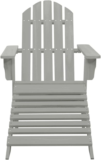 Outdoor Patio Chair with Ottoman Gray Solid Hardwood Lounge Chair for Patio Garden Outdoor Furniture Relaxing Chair for Reading and Lounging