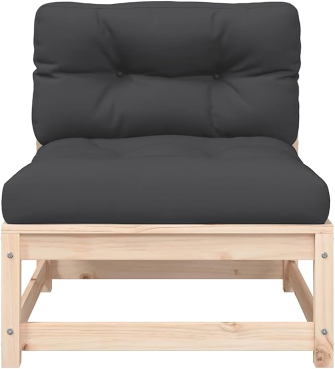 Rustic Garden Armless Sofa Solid Pine Wood Outdoor Seating with Weather-Resistant Cushions for Patio Balcony Backyard Comfortable Two-Person Bench