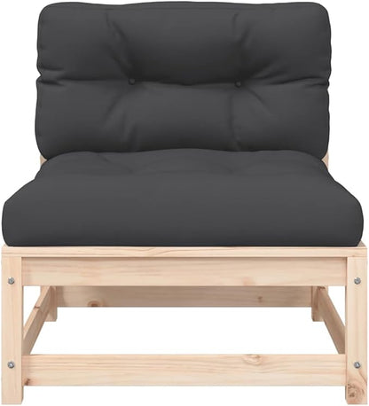 Rustic Garden Armless Sofa Solid Pine Wood Outdoor Seating with Weather-Resistant Cushions for Patio Balcony Backyard Comfortable Two-Person Bench