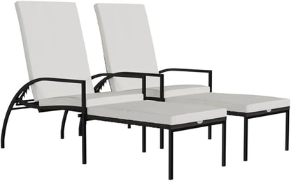 Sun Lounger Brown with Cream White Cushion Outdoor Recliner Poolside Lounger Relaxing Chair for Outdoor Garden