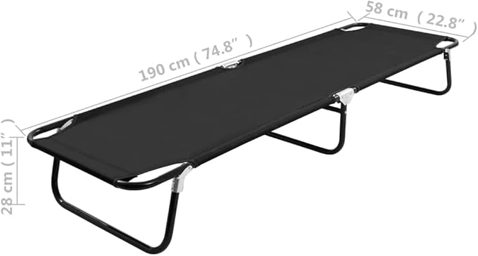Folding Black Sun Lounger Outdoor Chaise Lounge 22.8 x 74.8 x 11 in Powder-Coated Steel 600D Polyester Reclining Chair - Photo 2