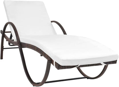 Sun Lounger Set of 3, Brown Outdoor Chaise Lounge Chairs with Cushions and Side Table, PE Rattan Patio Furniture for Poolside, Garden, Backyard, Supports 330 lbs