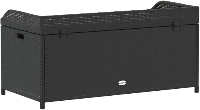 Outdoor Storage Bench with Synthetic Rattan, Acacia Wood Top, Weather-Resistant Patio Seating for Garden or Balcony