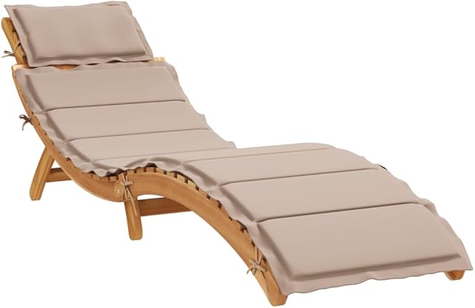 Solid Acacia Wood Sun Lounger, Taupe Patio Chaise Lounge Chair for Poolside and Garden - Photo 3