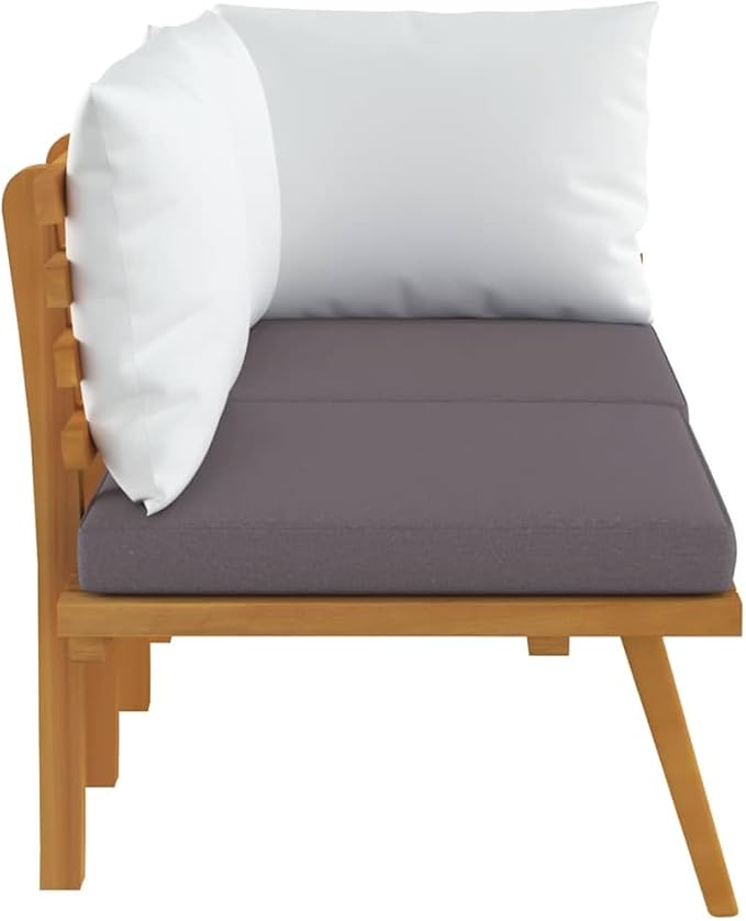 2-Piece Corner Garden Lounge Set with Dark Grey and White Cushions, Solid Acacia Wood Frame - Photo 6