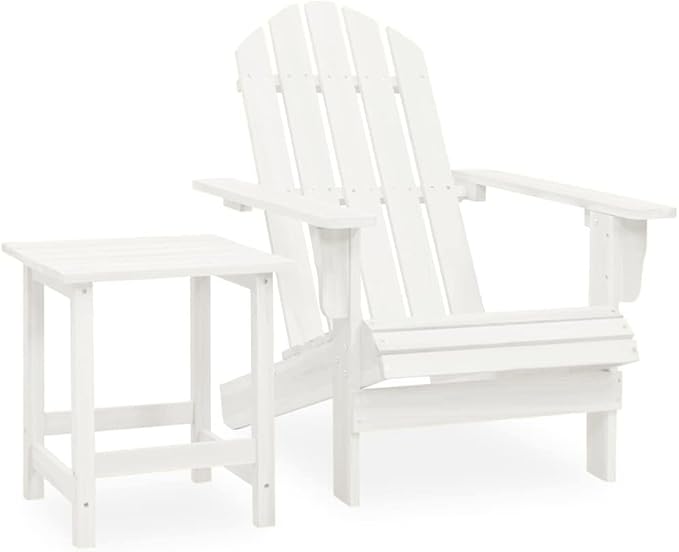 Patio Adirondack Chair with Table Solid Fir Wood White Garden Furniture - Photo 1