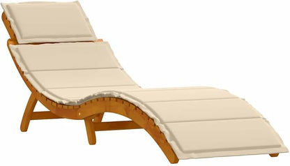 2-Pack Acacia Wood Sun Lounger Set Beige 21.65"x72.44"x25.20" Adjustable Chaise Cushion Solid Frame Modern Patio Lounge Chairs for Garden Poolside Backyard or Balcony Use