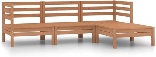 4-Piece Solid Pine Wood Patio Lounge Set with Ottoman, Honey Brown Outdoor Furniture for Garden Balcony Porch