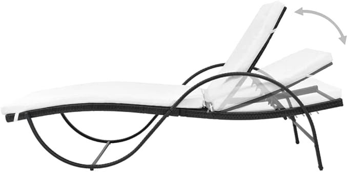 Outdoor Chaise Lounge Chair Black Poly Rattan Adjustable Backrest 76in Steel Frame Patio Lounge for Garden Balcony - Photo 5