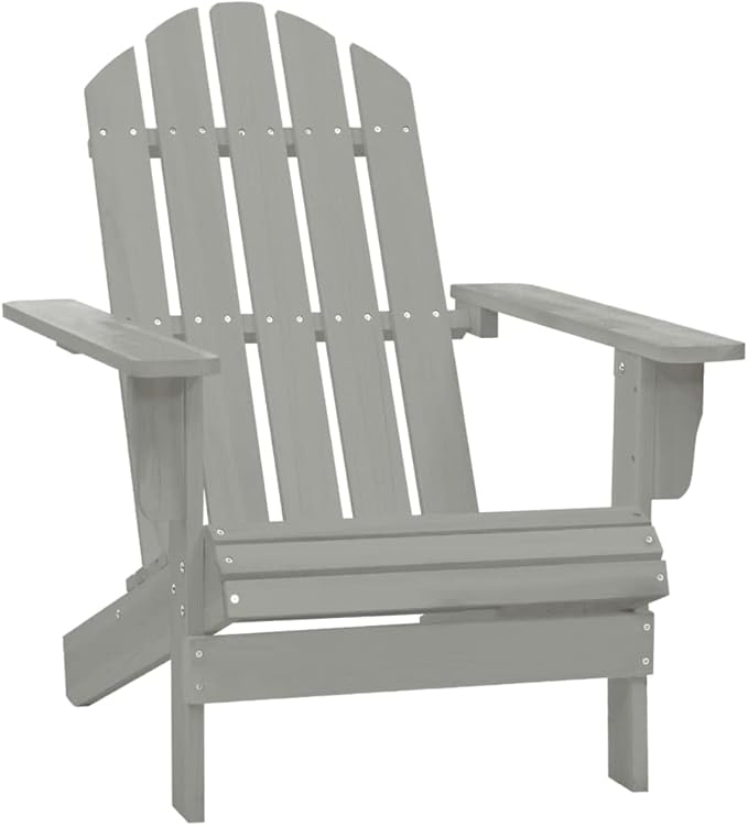 Grey Solid Fir Wood Large Detachable Garden Chair with Ottoman and Table, Ergonomic Design for Outdoor Relaxation, Durable Construction and Weathered Finish for Patio