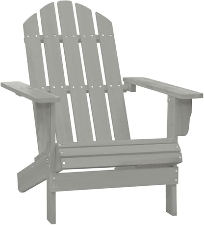 Grey Solid Fir Wood Large Detachable Garden Chair with Ottoman and Table, Ergonomic Design for Outdoor Relaxation, Durable Construction and Weathered Finish for Patio