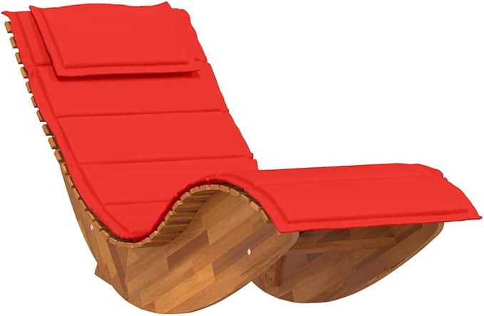 Rocking Sun Lounger with Thick Red Cushion 60.6"x23.6"x29.1" Solid Acacia Wood Outdoor Chaise Lounge - Photo 2