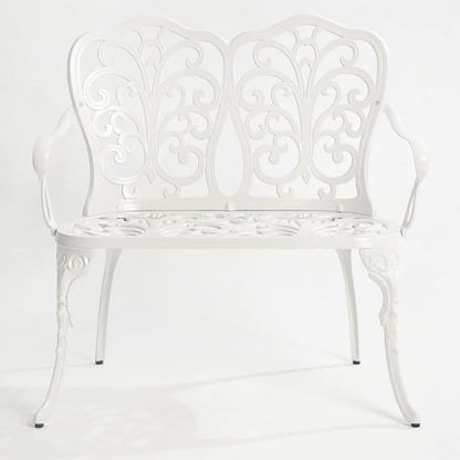 Patio Aluminum Outdoor Bench, Garden Metal Loveseat Furniture, Vintage Carving Antique White Front Porch Chair Seat