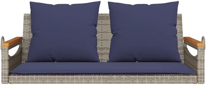 Garden Bench Deck Bench Swing Bench with Cushions Gray 42.9"x24.4"x15.7" Poly Rattan - Photo 4
