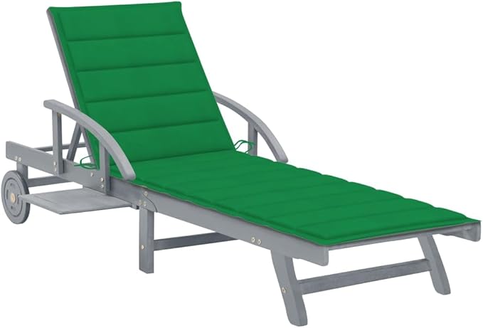 Acacia Wood Outdoor Chaise Lounge with Wheels, Grey Wash Adjustable Patio Recliner for Garden, Poolside, Balcony - Photo 1