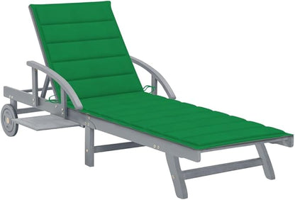 Acacia Wood Outdoor Chaise Lounge with Wheels, Grey Wash Adjustable Patio Recliner for Garden, Poolside, Balcony, 78.7 x 26.8 x 33.9 in