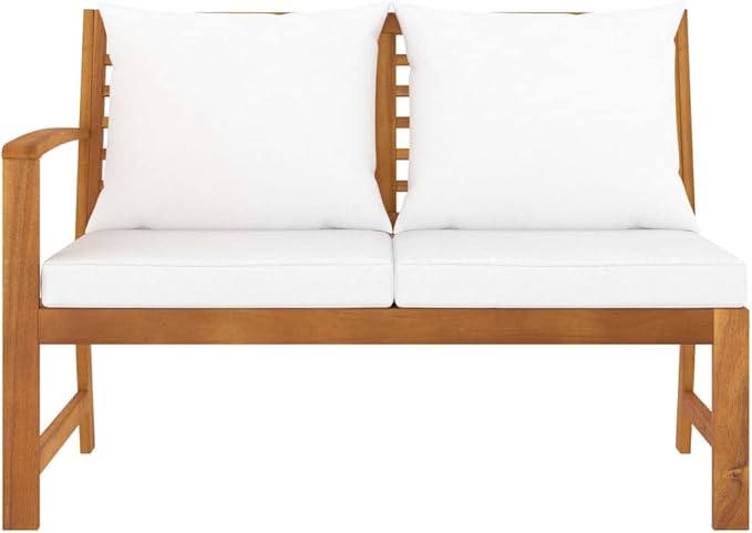 45.1" Acacia Wood Patio Bench with Cream Cushions, Outdoor Sectional Sofa for Backyard Garden Porch - Photo 3
