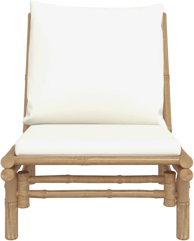 Garden Chair Set of 2, Bamboo Outdoor Sectional Sofa Units with Cream Cushions, 33.9"x23.6"x28.9" - Photo 4
