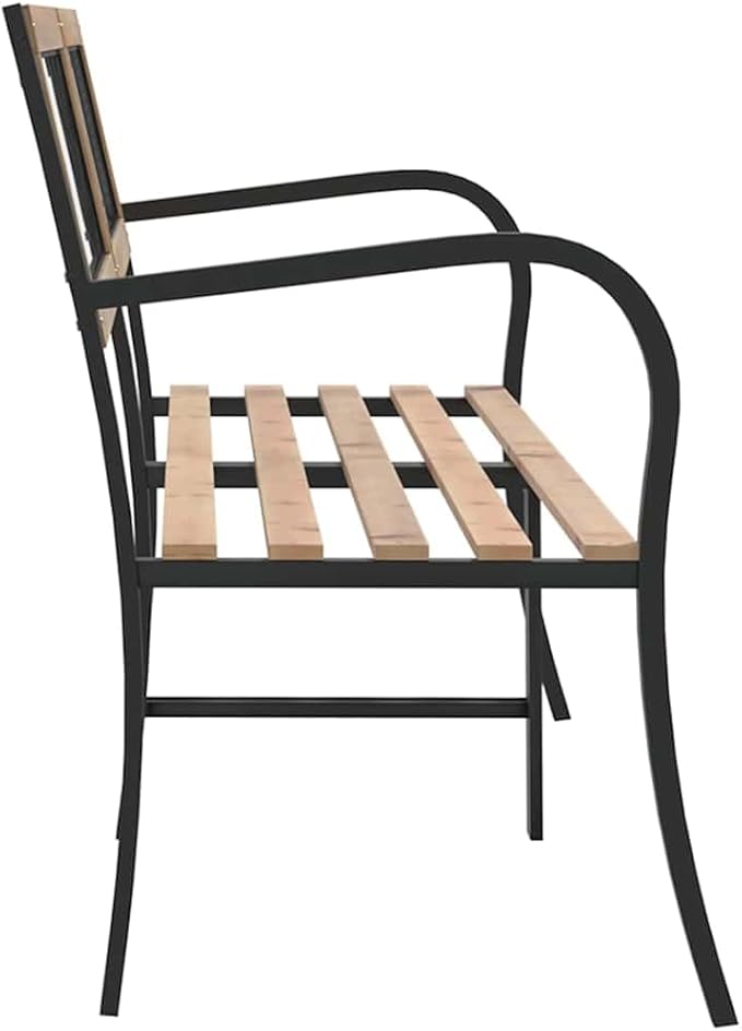 Twin Garden Bench Natural Chinese Fir Wood with Black Steel Outdoor Seating for Patio Garden Balcony Durable Comfortable 93.7 Inches Wide